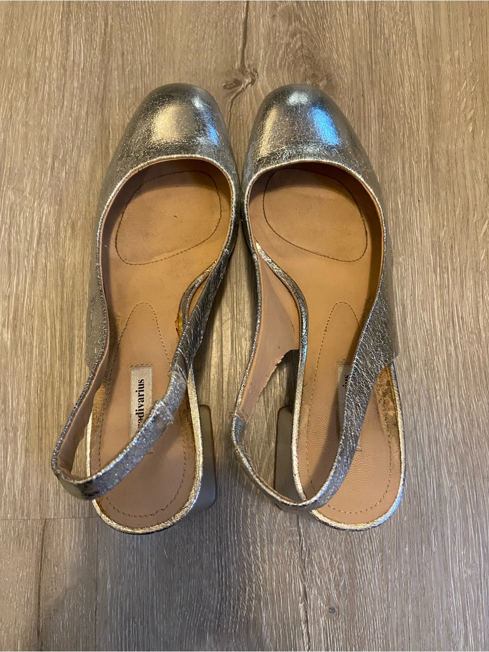 Stradivarius Metallic Silver Women’s Slingback Block Heel Pumps Size 5.5